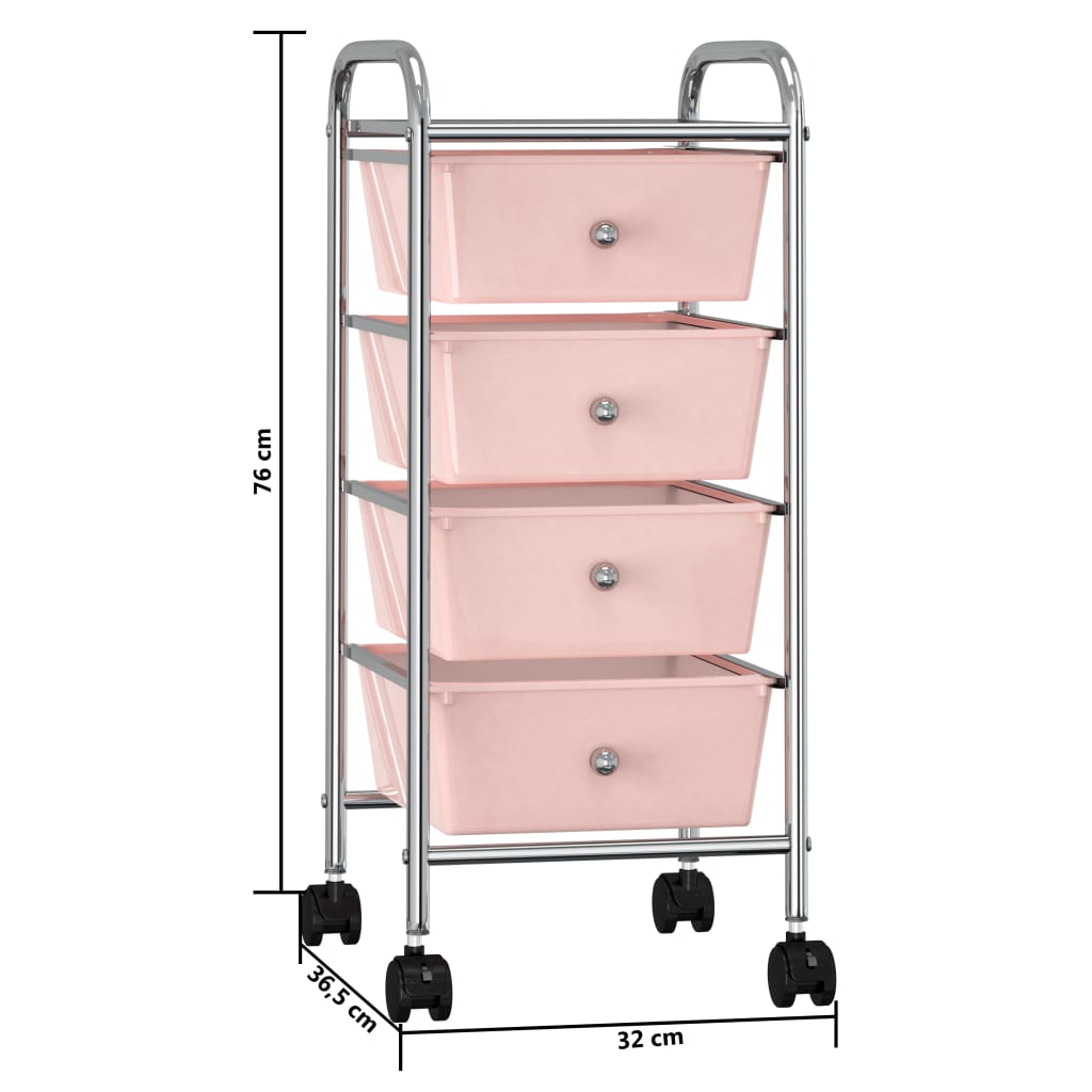 Opbergtrolley met 4 lades mobiel kunststof roze is nu te koop bij PeponiXL, paradijselijk wonen!