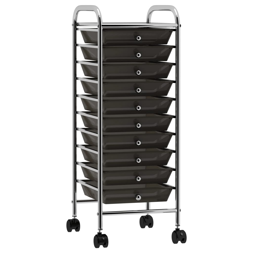 Opbergtrolley met 10 lades mobiel kunststof zwart is nu te koop bij PeponiXL, paradijselijk wonen!
