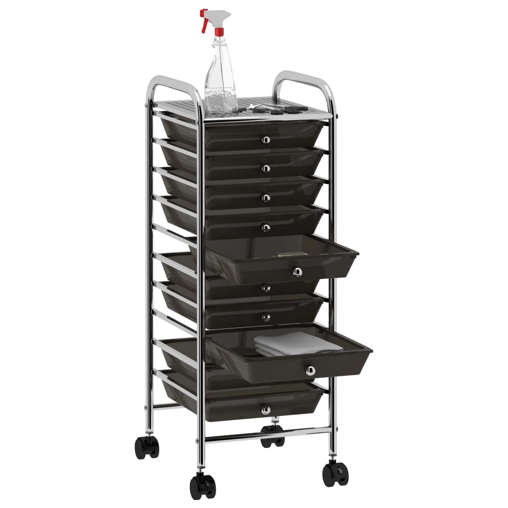 Opbergtrolley met 10 lades mobiel kunststof zwart is nu te koop bij PeponiXL, paradijselijk wonen!