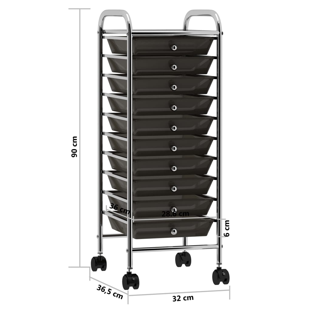 Opbergtrolley met 10 lades mobiel kunststof zwart is nu te koop bij PeponiXL, paradijselijk wonen!