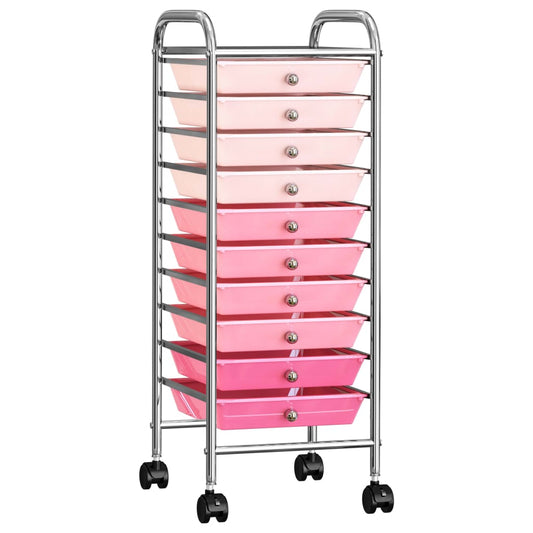 Opbergtrolley met 10 lades mobiel kunststof ombre roze is nu te koop bij PeponiXL, paradijselijk wonen!
