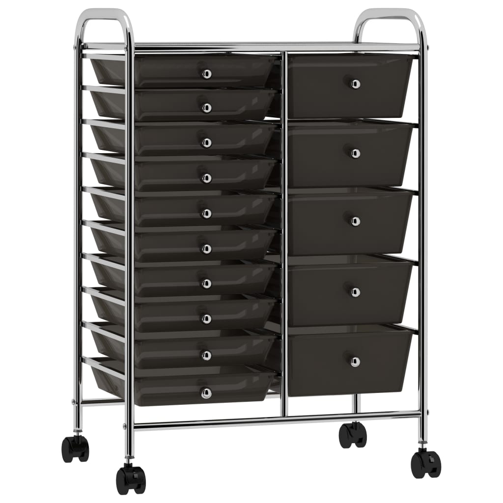 Opbergtrolley met 15 lades mobiel XXL kunststof zwart is nu te koop bij PeponiXL, paradijselijk wonen!