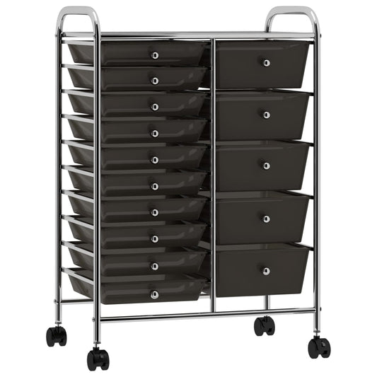 Opbergtrolley met 15 lades mobiel XXL kunststof zwart is nu te koop bij PeponiXL, paradijselijk wonen!