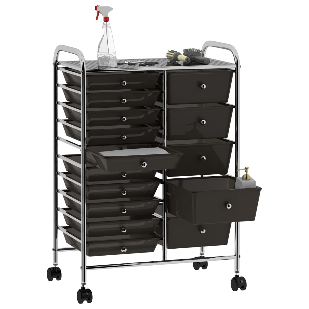 Opbergtrolley met 15 lades mobiel XXL kunststof zwart is nu te koop bij PeponiXL, paradijselijk wonen!