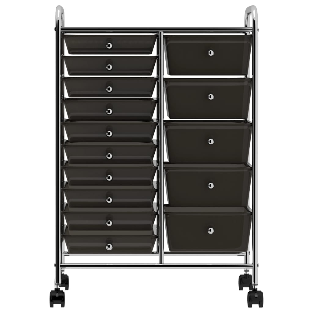 Opbergtrolley met 15 lades mobiel XXL kunststof zwart is nu te koop bij PeponiXL, paradijselijk wonen!