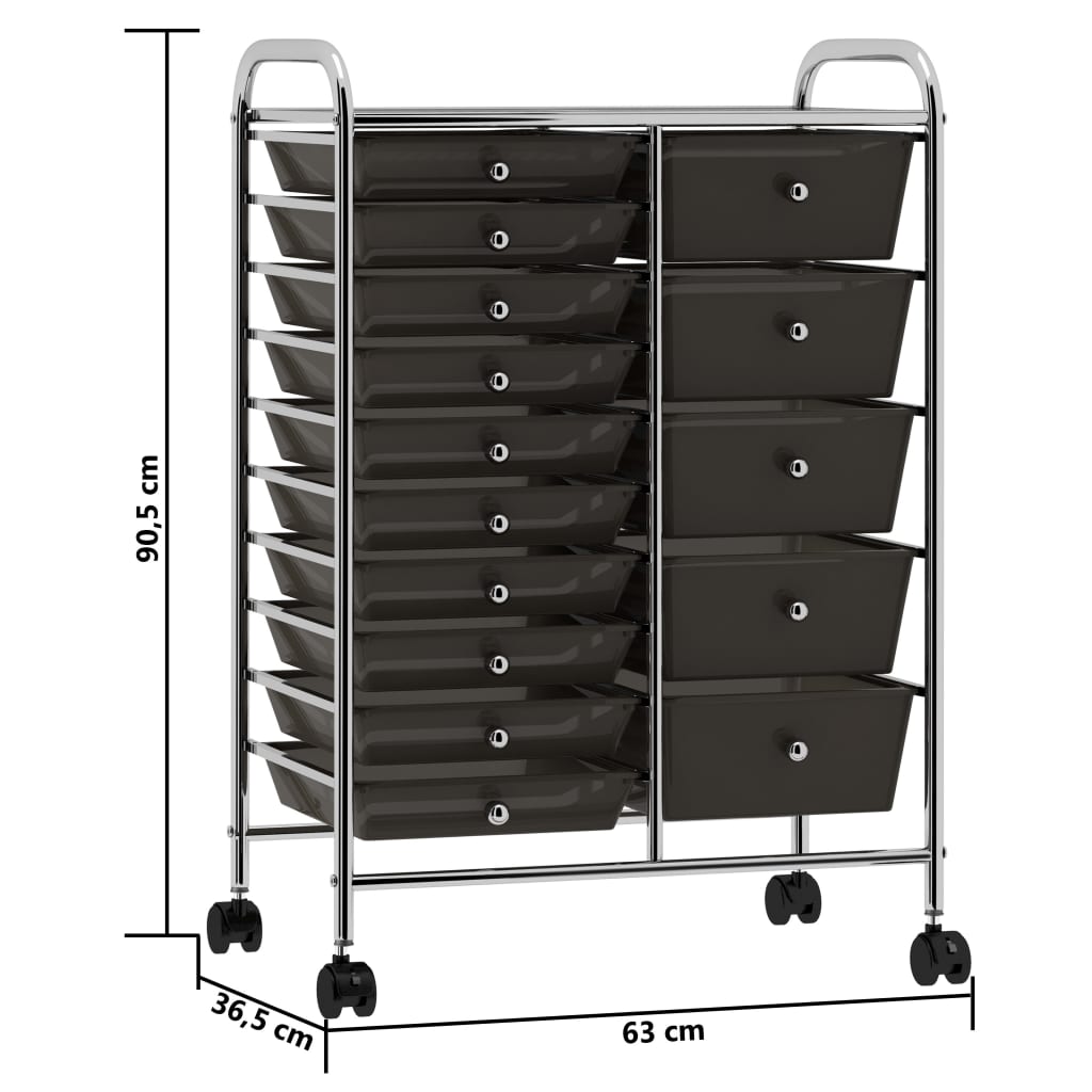 Opbergtrolley met 15 lades mobiel XXL kunststof zwart is nu te koop bij PeponiXL, paradijselijk wonen!