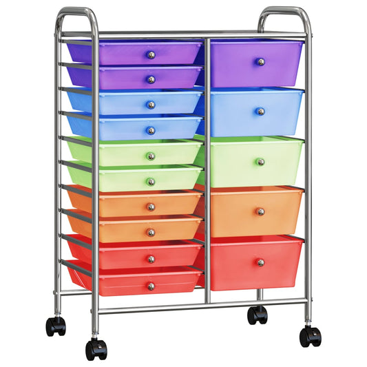 Opbergtrolley met 15 lades mobiel XXL kunststof meerkleurig is nu te koop bij PeponiXL, paradijselijk wonen!