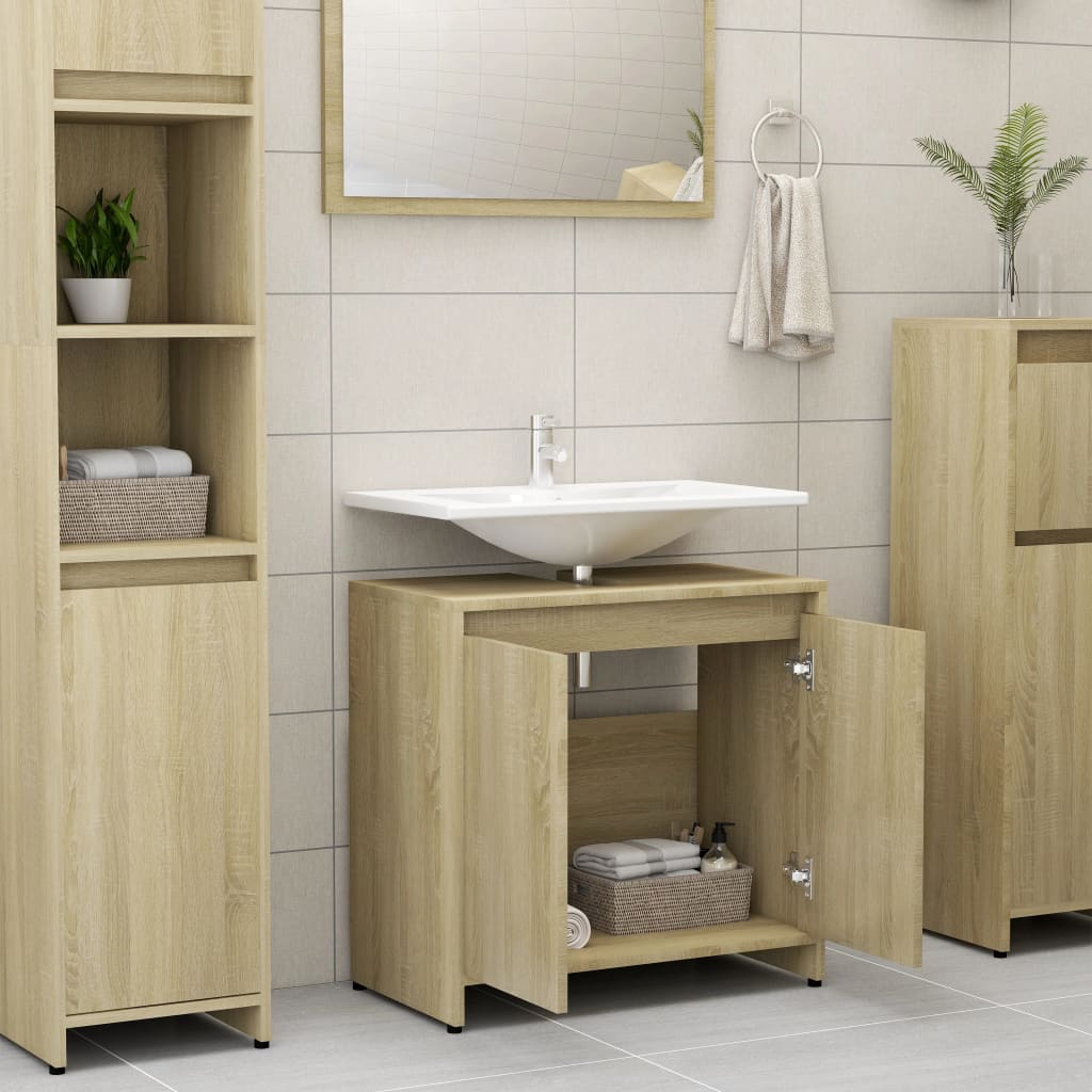 Badkamerkast 60x33x61 cm bewerkt hout sonoma eikenkleurig is nu te koop bij PeponiXL, paradijselijk wonen!