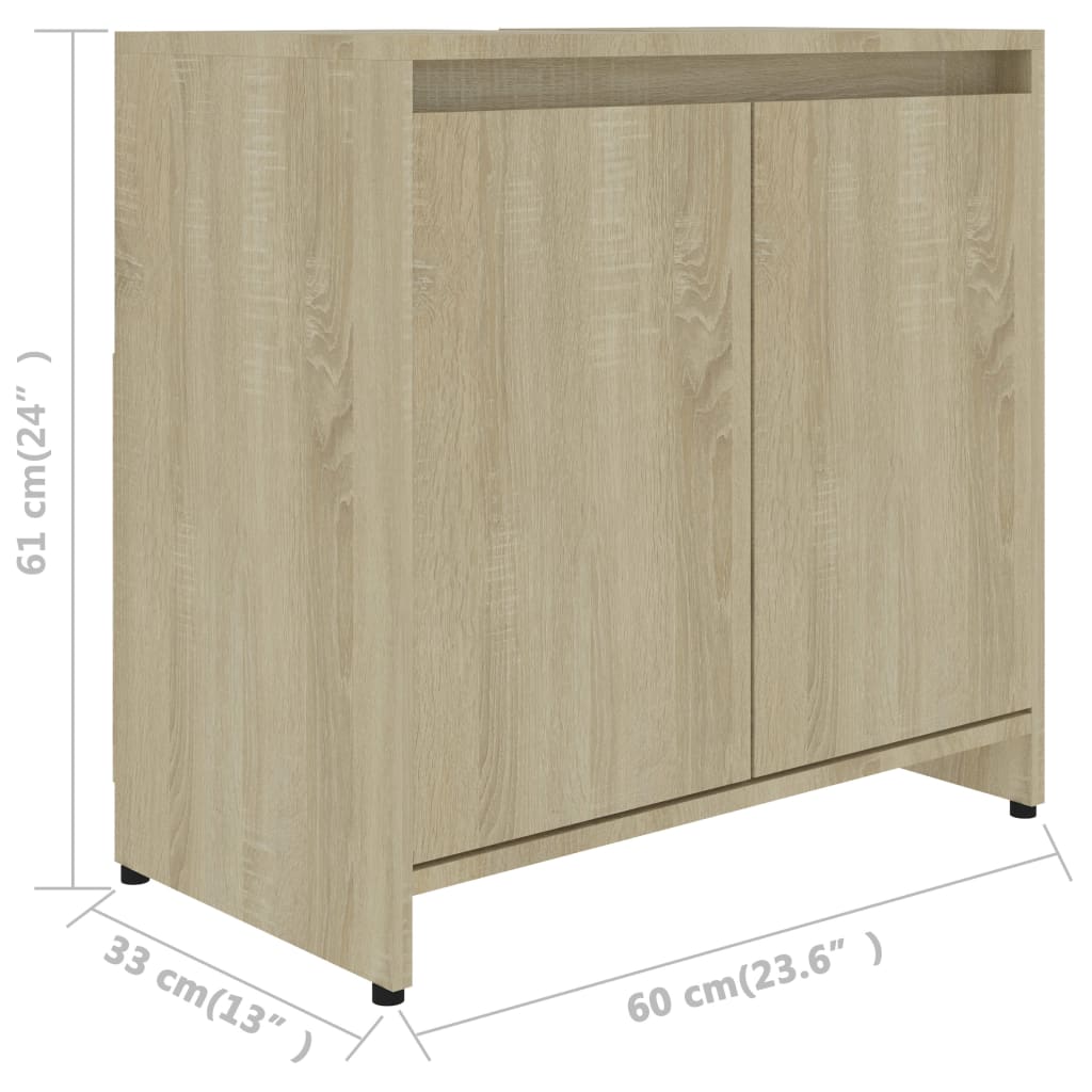 Badkamerkast 60x33x61 cm bewerkt hout sonoma eikenkleurig is nu te koop bij PeponiXL, paradijselijk wonen!