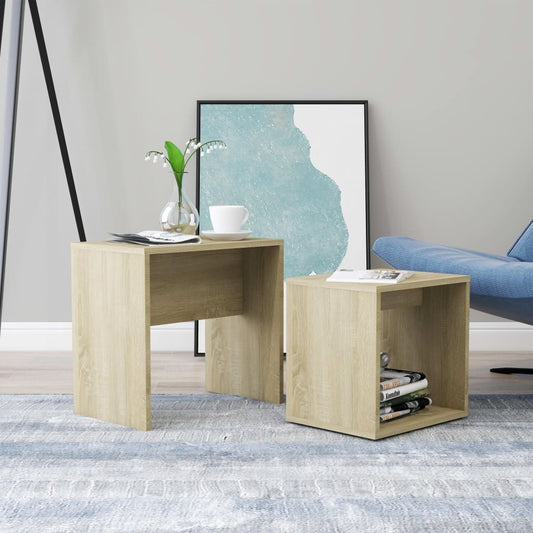 Salontafelset 48x30x45 cm bewerkt hout sonoma eikenkleurig is nu te koop bij PeponiXL, paradijselijk wonen!