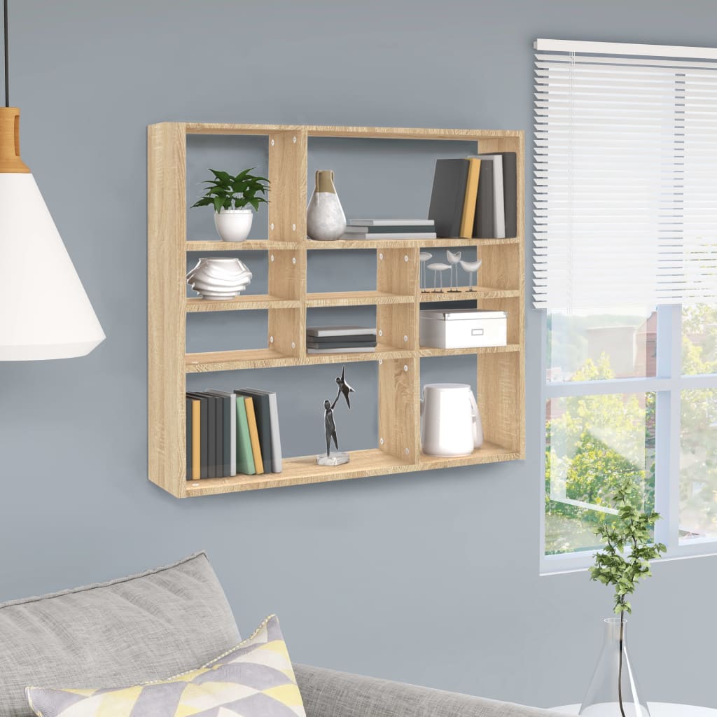 Wandschap 90x16x78 cm bewerkt hout sonoma eikenkleurig is nu te koop bij PeponiXL, paradijselijk wonen!