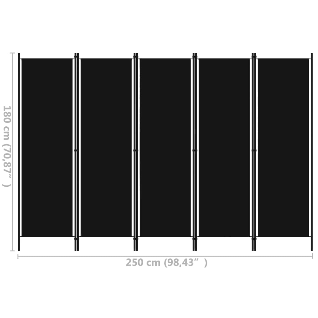 Kamerscherm met 5 panelen 250x180 cm zwart is nu te koop bij PeponiXL, paradijselijk wonen!