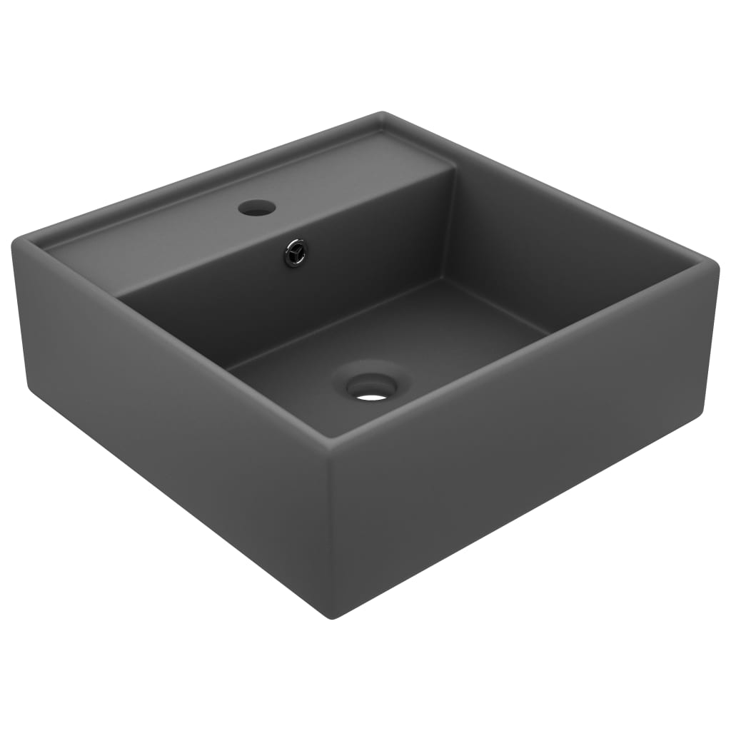 Wastafel met overloop vierkant 41x41cm keramiek mat donkergrijs is nu te koop bij PeponiXL, paradijselijk wonen!