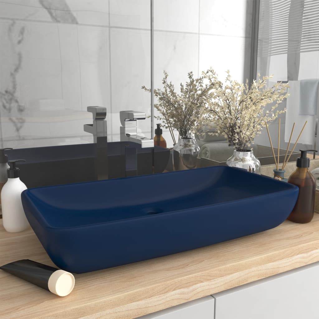 Wastafel rechthoekig 71x38 cm keramiek mat donkerblauw is nu te koop bij PeponiXL, paradijselijk wonen!