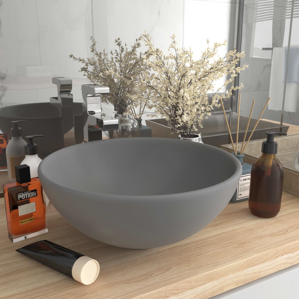 Wastafel rond 32,5x14 cm keramiek mat lichtgrijs is nu te koop bij PeponiXL, paradijselijk wonen!