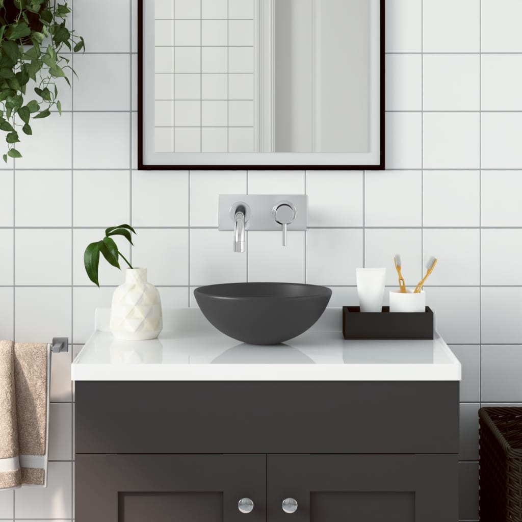 Wastafel rond keramiek donkergrijs is nu te koop bij PeponiXL, paradijselijk wonen!