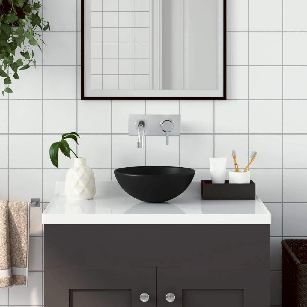 Wastafel rond keramiek matzwart is nu te koop bij PeponiXL, paradijselijk wonen!