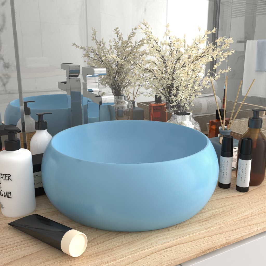 Wastafel rond 40x15 cm keramiek mat lichtblauw is nu te koop bij PeponiXL, paradijselijk wonen!