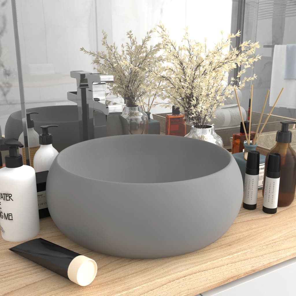 Wastafel rond 40x15 cm keramiek mat lichtgrijs is nu te koop bij PeponiXL, paradijselijk wonen!