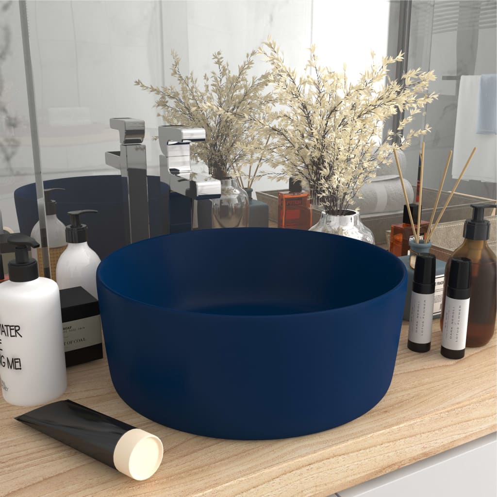 Wastafel rond 40x15 cm keramiek mat donkerblauw is nu te koop bij PeponiXL, paradijselijk wonen!