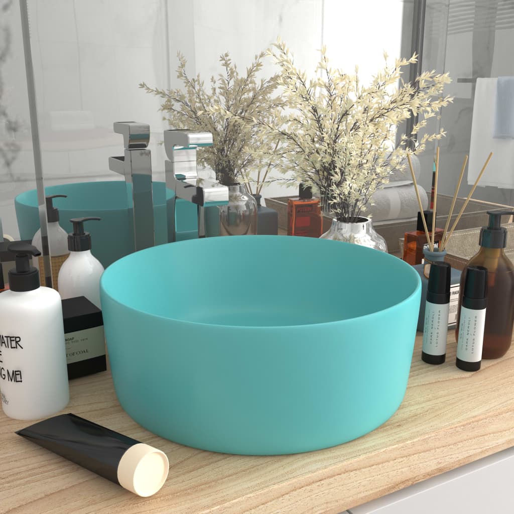 Wastafel rond 40x15 cm keramiek mat lichtgroen is nu te koop bij PeponiXL, paradijselijk wonen!