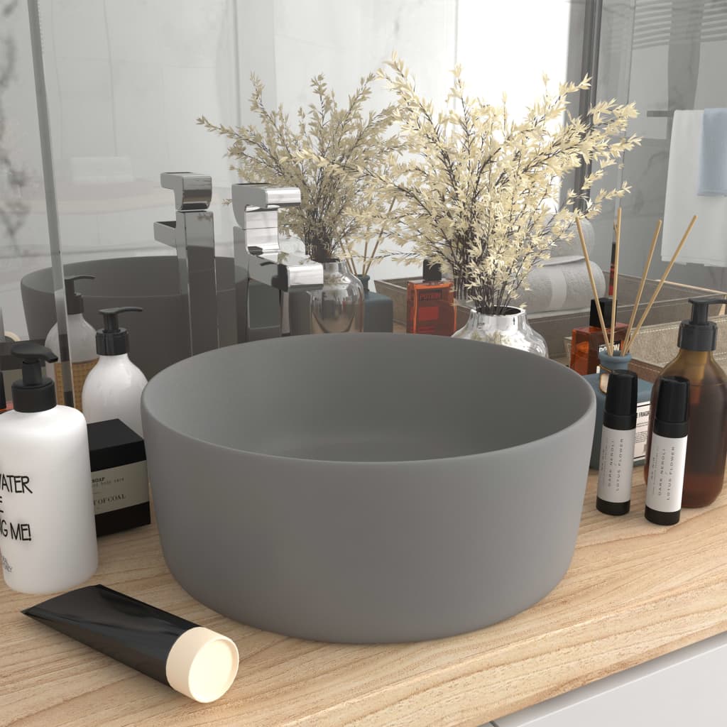 Wastafel rond 40x15 cm keramiek mat lichtgrijs is nu te koop bij PeponiXL, paradijselijk wonen!