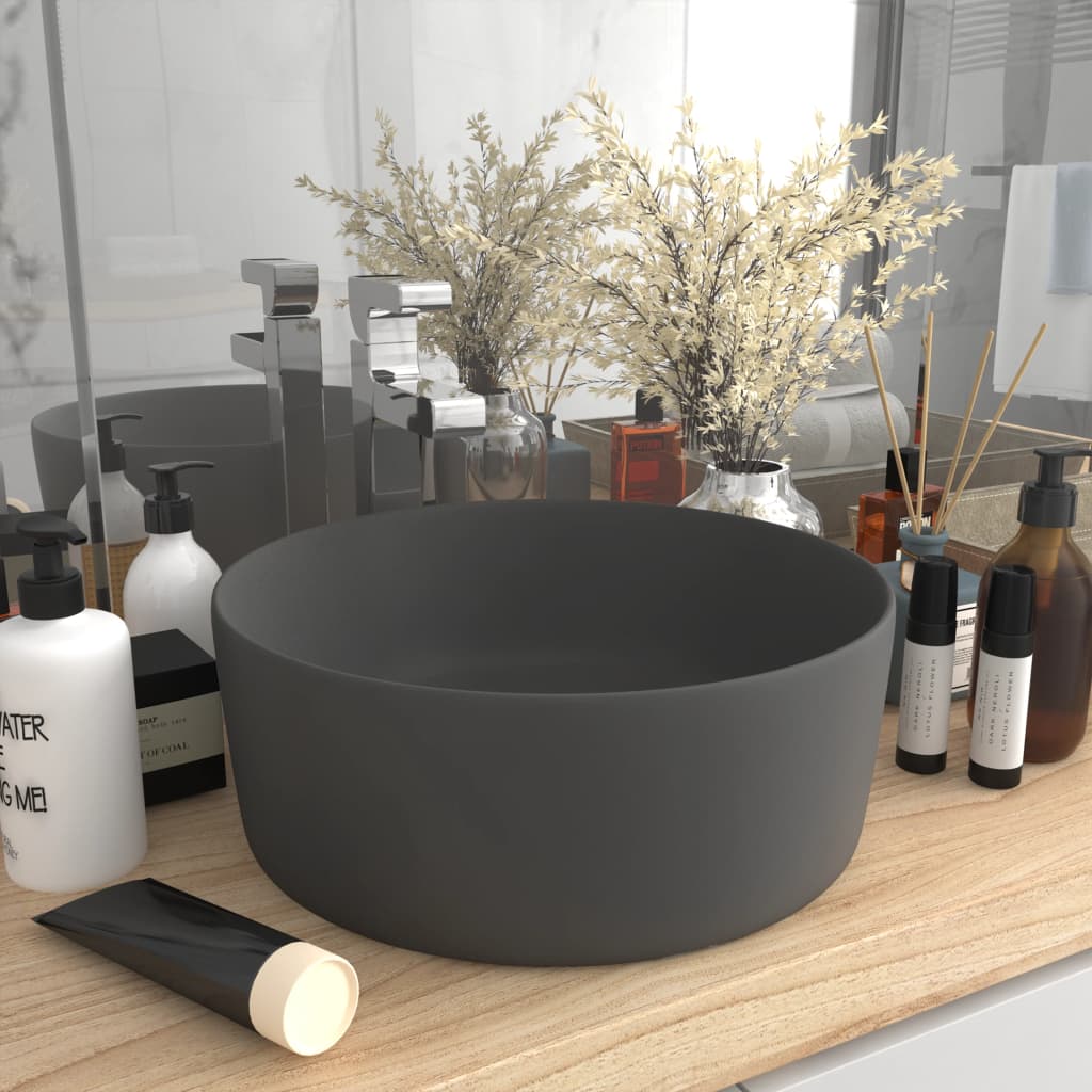 Wastafel rond 40x15 cm keramiek mat donkergrijs is nu te koop bij PeponiXL, paradijselijk wonen!