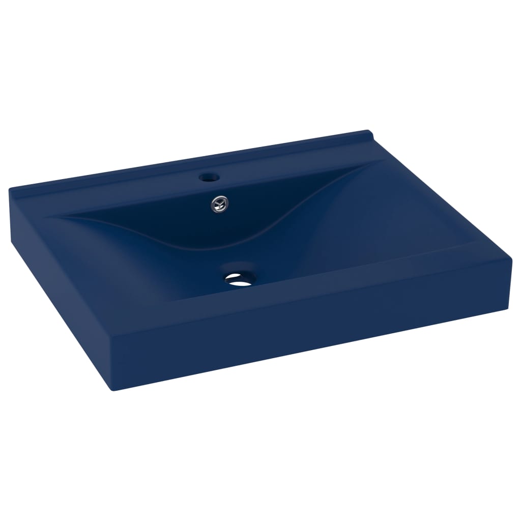 Wastafel met kraangat 60x46 cm keramiek mat donkerblauw is nu te koop bij PeponiXL, paradijselijk wonen!
