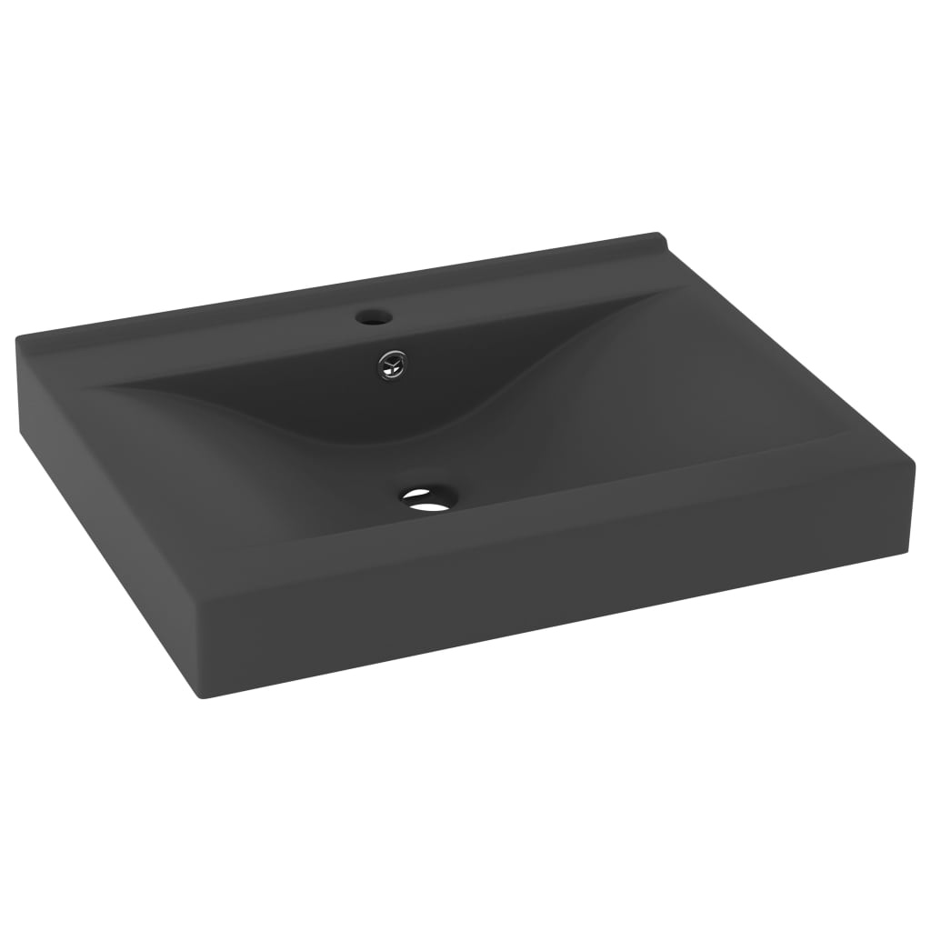Wastafel met kraangat 60x46 cm keramiek mat donkergrijs is nu te koop bij PeponiXL, paradijselijk wonen!