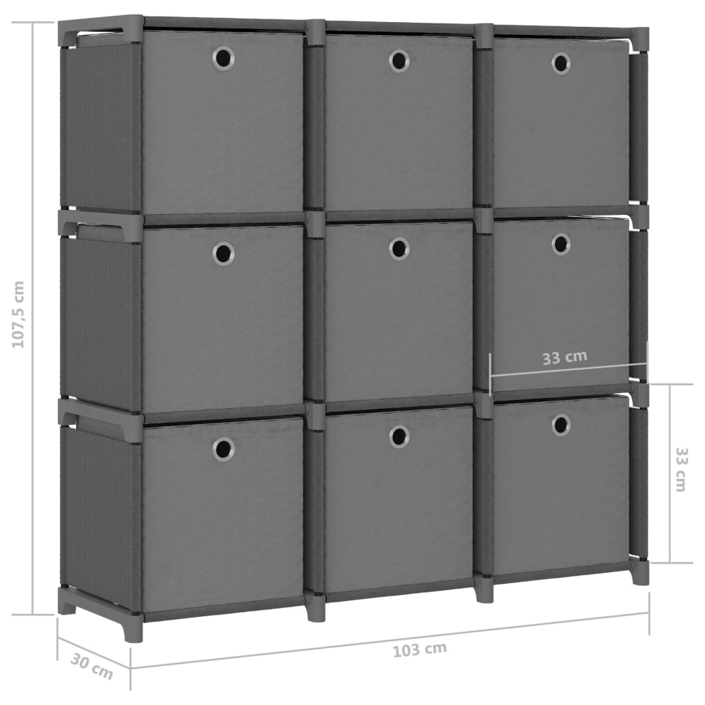 Kast met 9 vakken met boxen 103x30x107,5 cm stof grijs is nu te koop bij PeponiXL, paradijselijk wonen!