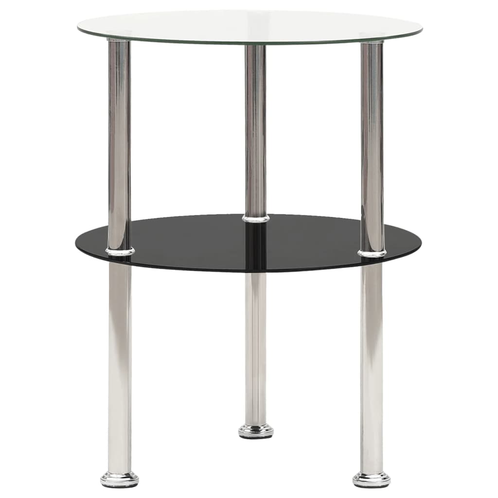 Bijzettafel 2-laags 38 cm gehard glas transparant en zwart is nu te koop bij PeponiXL, paradijselijk wonen!