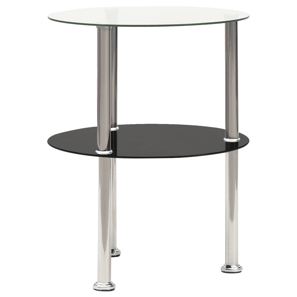 Bijzettafel 2-laags 38 cm gehard glas transparant en zwart is nu te koop bij PeponiXL, paradijselijk wonen!