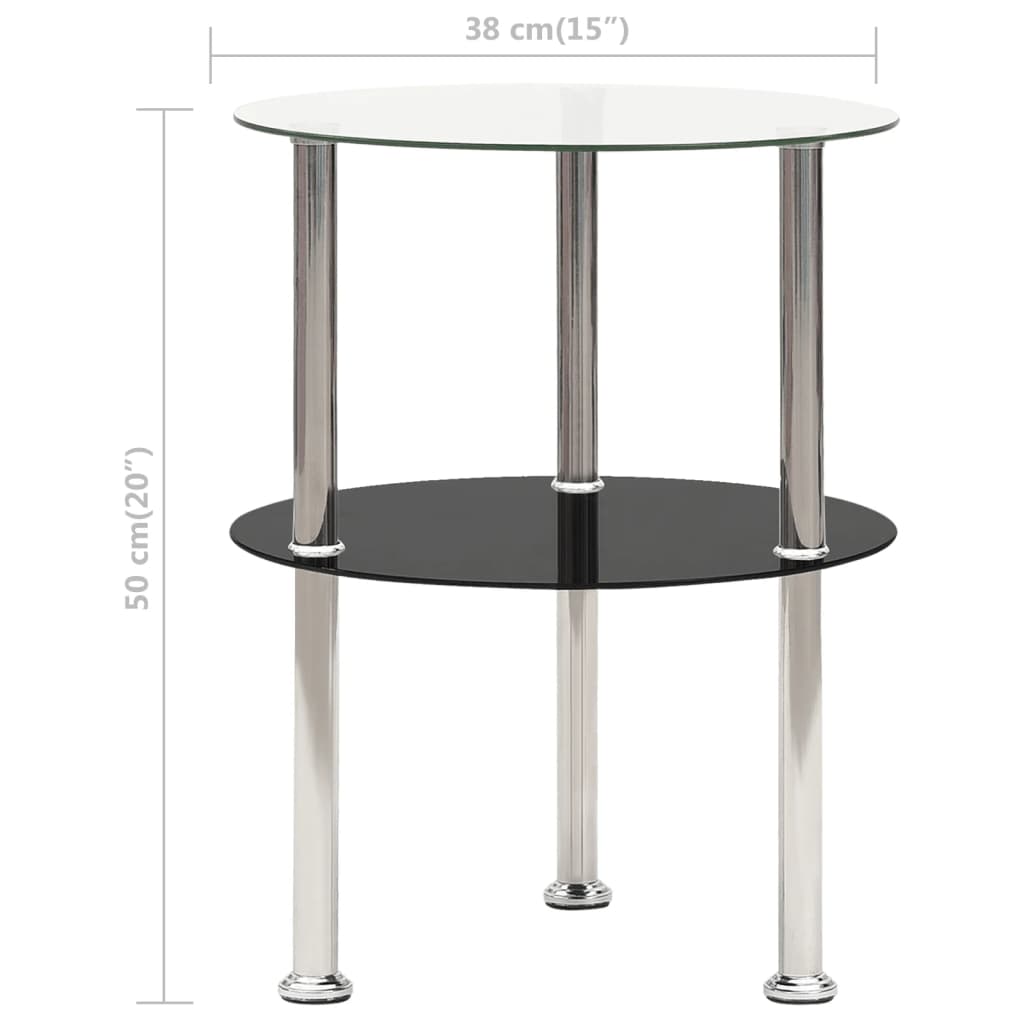 Bijzettafel 2-laags 38 cm gehard glas transparant en zwart is nu te koop bij PeponiXL, paradijselijk wonen!