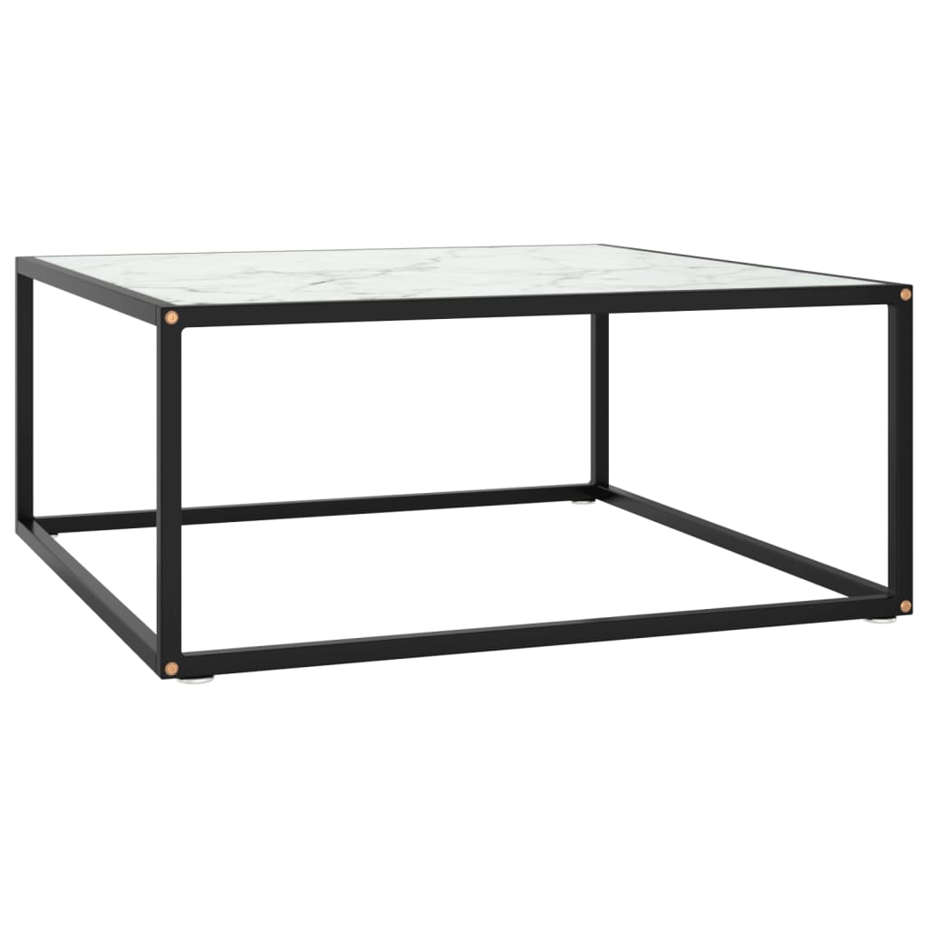 Salontafel met wit marmerglas 80x80x35 cm zwart is nu te koop bij PeponiXL, paradijselijk wonen!