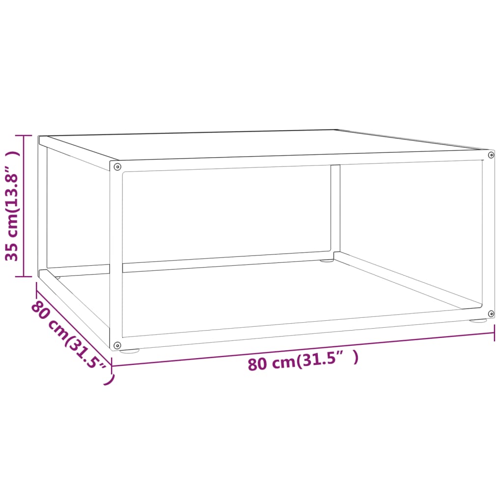 Salontafel met wit marmerglas 80x80x35 cm zwart is nu te koop bij PeponiXL, paradijselijk wonen!