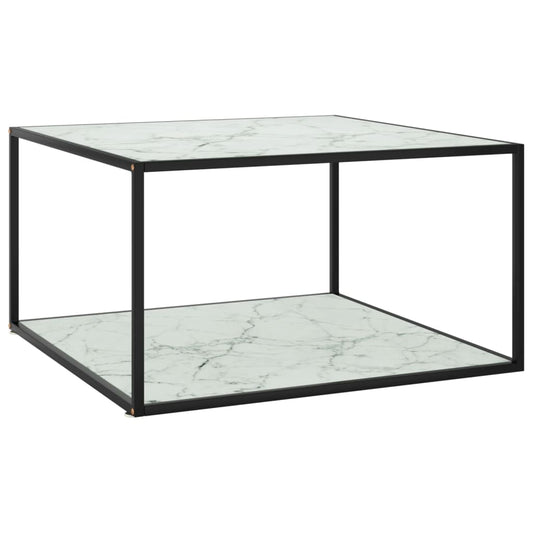 Salontafel met wit marmerglas 90x90x50 cm zwart is nu te koop bij PeponiXL, paradijselijk wonen!