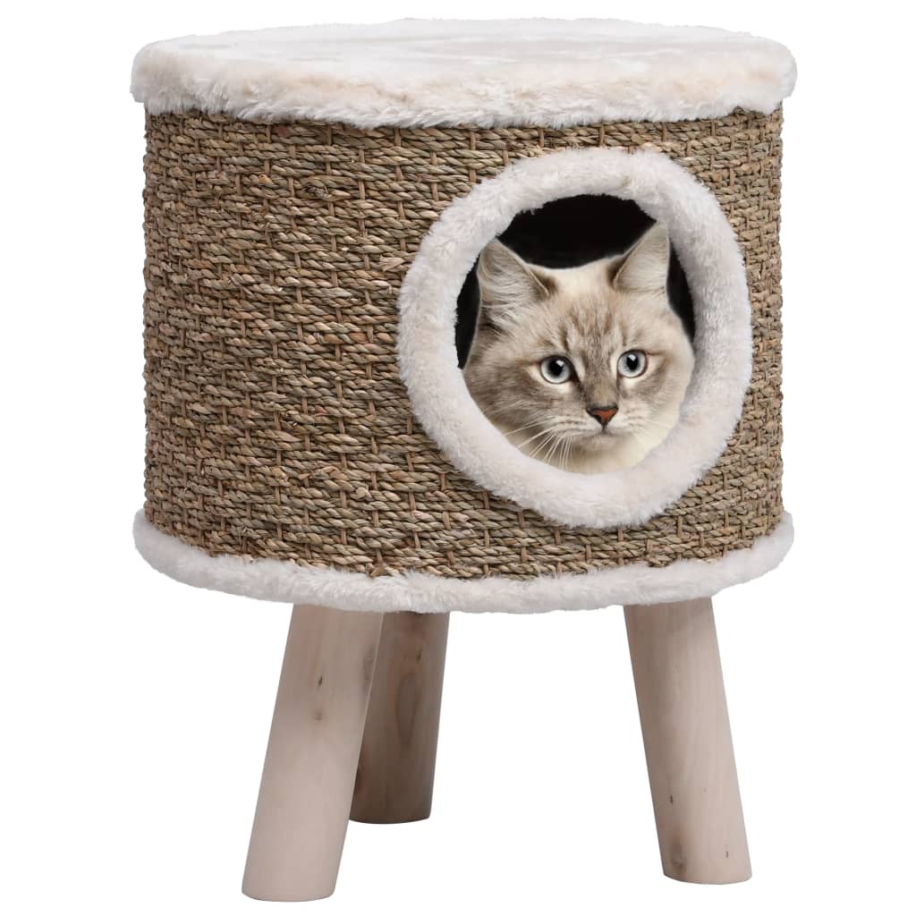 Kattenhuis met houten poten 41 cm zeegras is nu te koop bij PeponiXL, paradijselijk wonen!