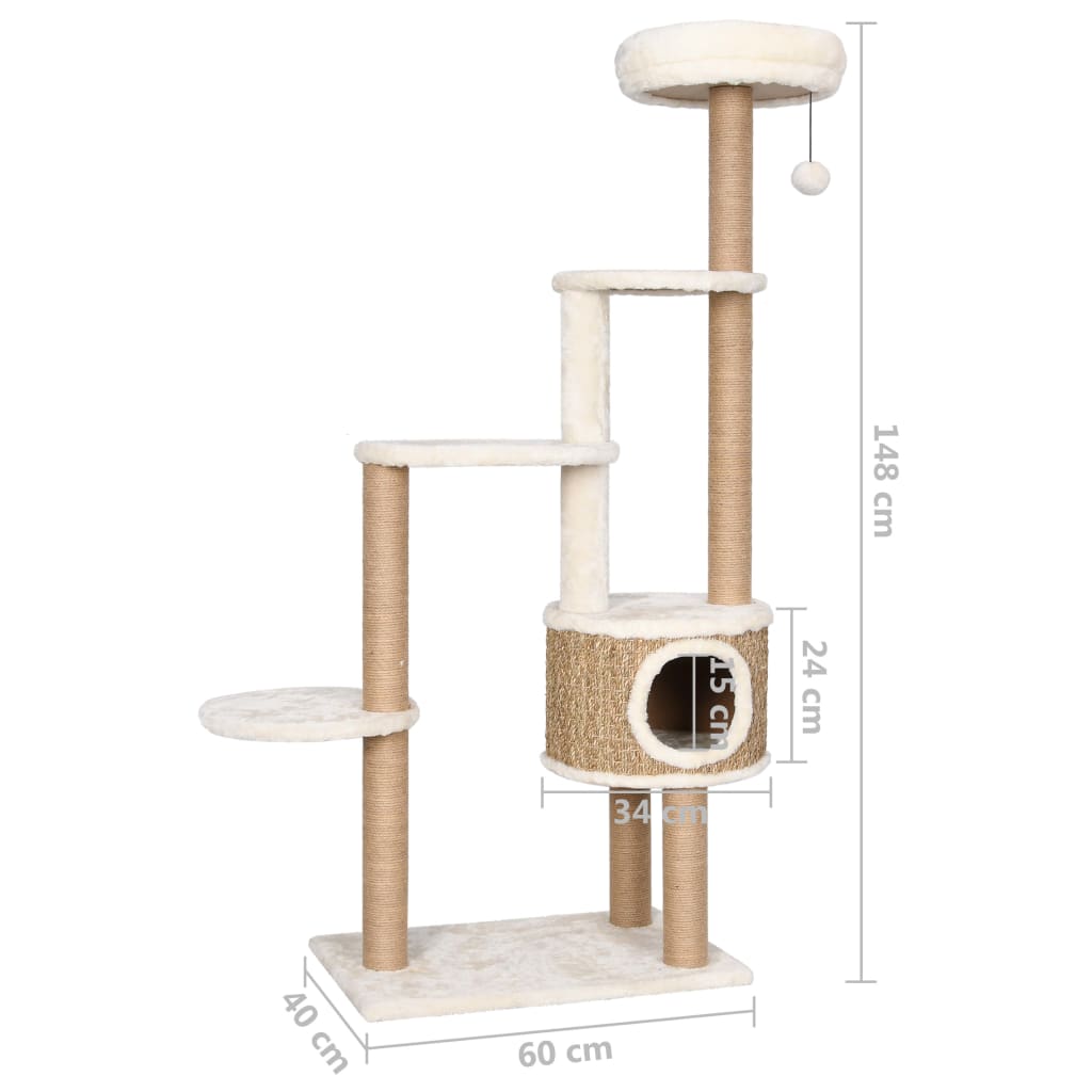 Kattenmeubel met luxe kussen en krabpalen 148 cm zeegras is nu te koop bij PeponiXL, paradijselijk wonen!