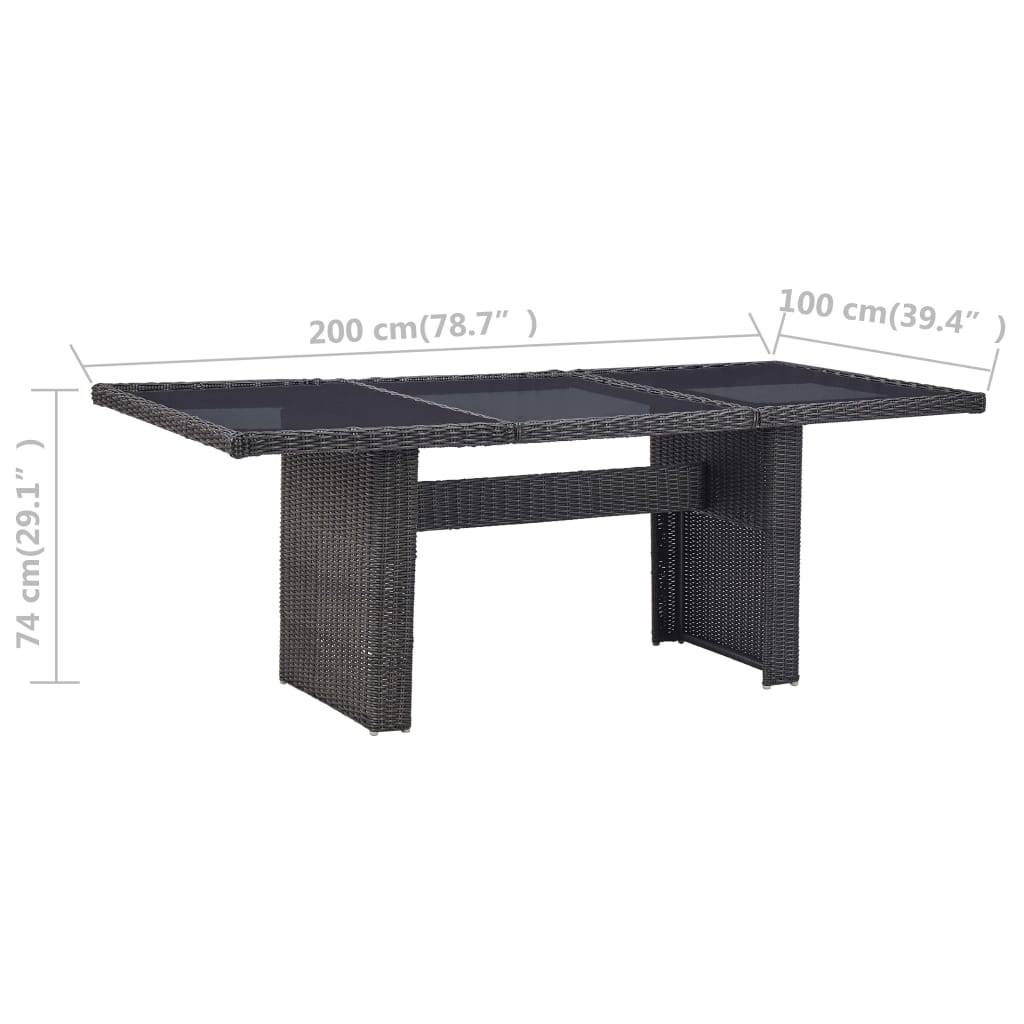 Tuintafel 200x100x74 cm glas en poly rattan zwart is nu te koop bij PeponiXL, paradijselijk wonen!