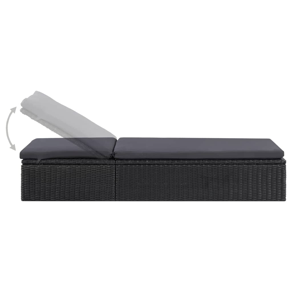 Ligbed poly rattan zwart en donkergrijs is nu te koop bij PeponiXL, paradijselijk wonen!