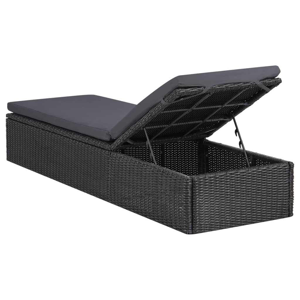 Ligbed poly rattan zwart en donkergrijs is nu te koop bij PeponiXL, paradijselijk wonen!
