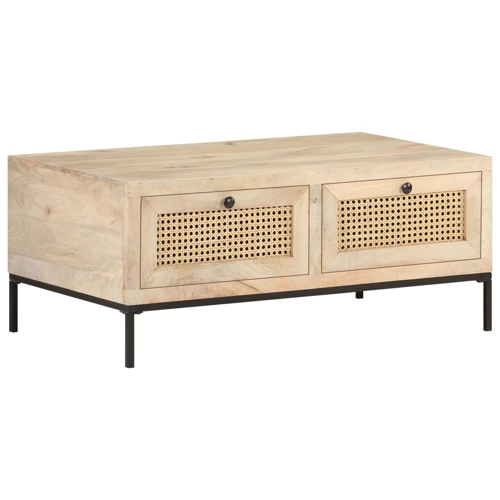 Salontafel 90x50x37 cm massief mangohout en natuurlijk riet is nu te koop bij PeponiXL, paradijselijk wonen!