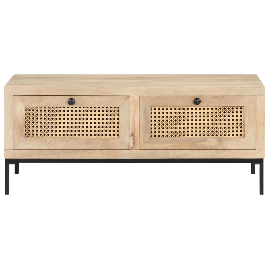 Salontafel 90x50x37 cm massief mangohout en natuurlijk riet is nu te koop bij PeponiXL, paradijselijk wonen!