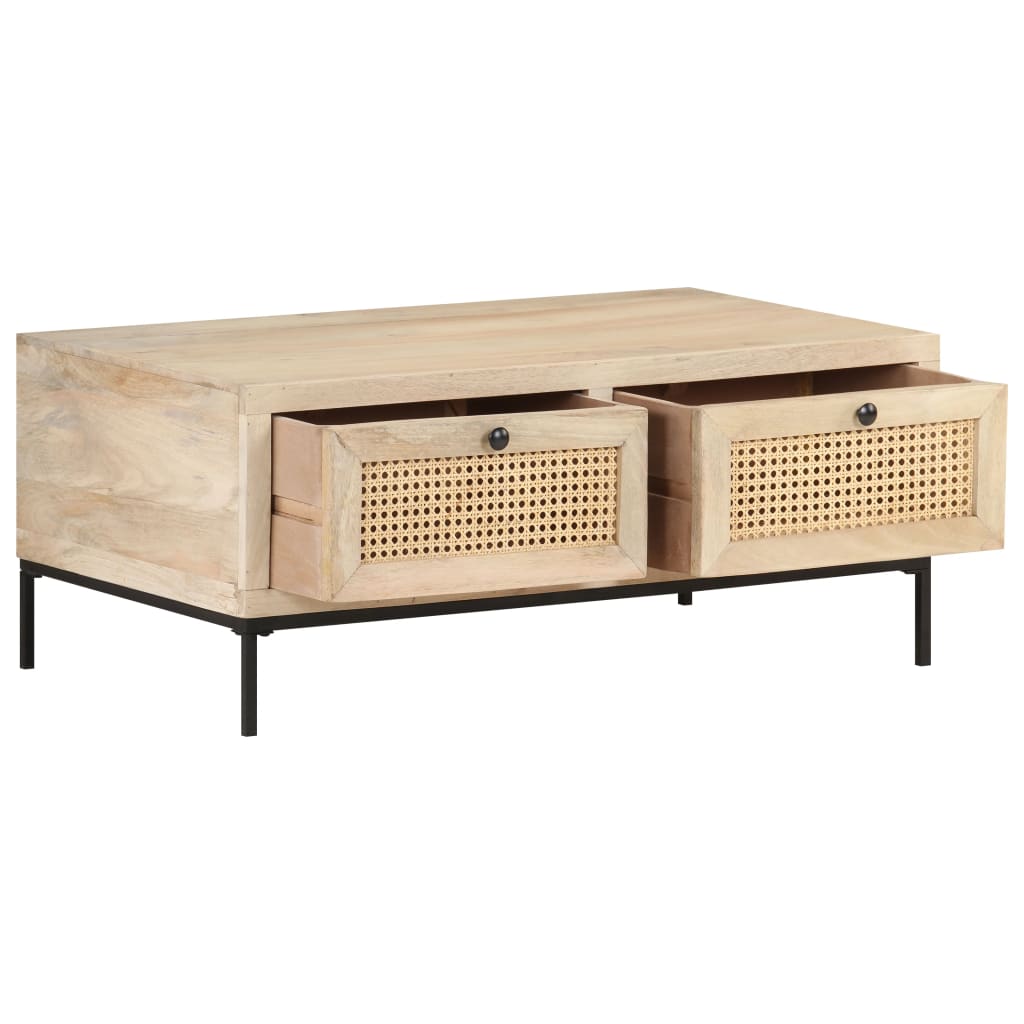 Salontafel 90x50x37 cm massief mangohout en natuurlijk riet is nu te koop bij PeponiXL, paradijselijk wonen!