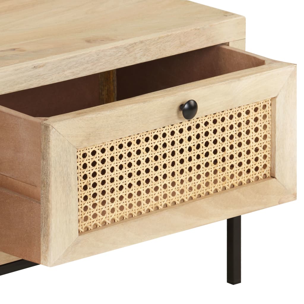 Salontafel 90x50x37 cm massief mangohout en natuurlijk riet is nu te koop bij PeponiXL, paradijselijk wonen!