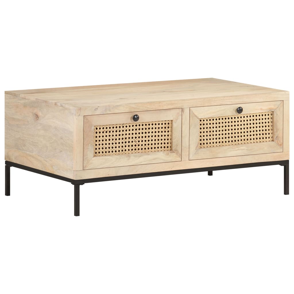 Salontafel 90x50x37 cm massief mangohout en natuurlijk riet is nu te koop bij PeponiXL, paradijselijk wonen!