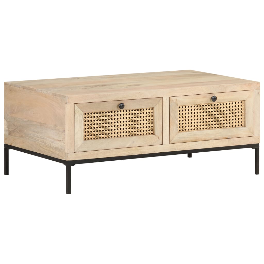 Salontafel 90x50x37 cm massief mangohout en natuurlijk riet is nu te koop bij PeponiXL, paradijselijk wonen!