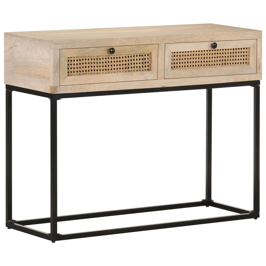 Wandtafel 100x35x76 cm massief mangohout en natuurlijk riet is nu te koop bij PeponiXL, paradijselijk wonen!
