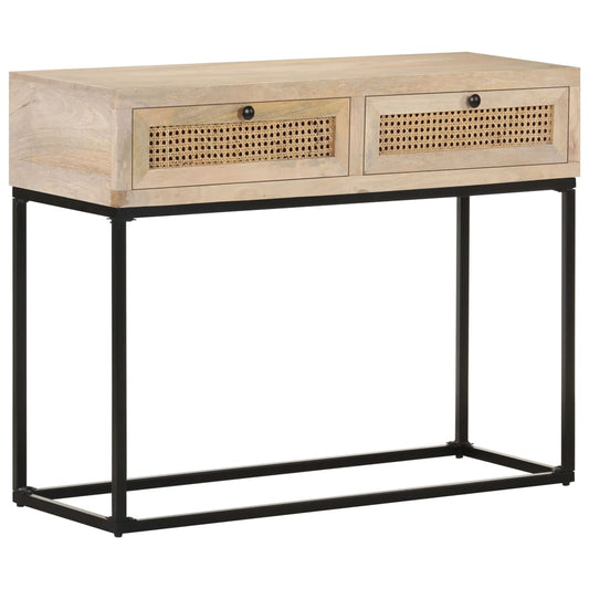 Wandtafel 100x35x76 cm massief mangohout en natuurlijk riet is nu te koop bij PeponiXL, paradijselijk wonen!