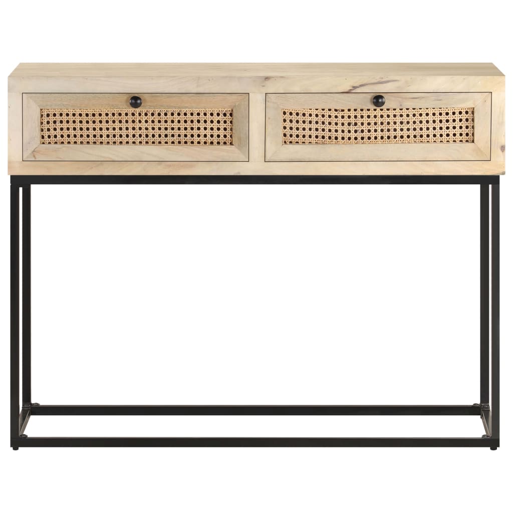 Wandtafel 100x35x76 cm massief mangohout en natuurlijk riet is nu te koop bij PeponiXL, paradijselijk wonen!